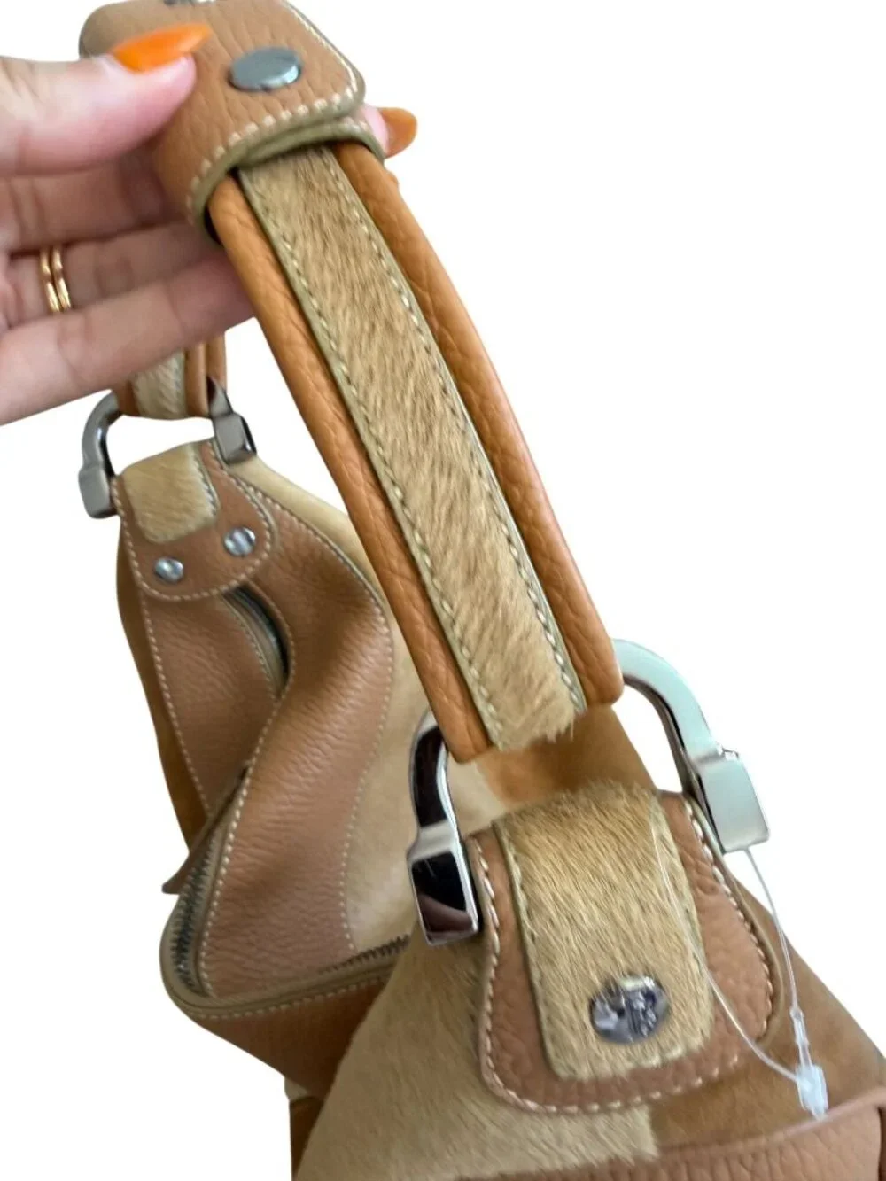 TODS Tan Suede Calf Hair Leather Top Shoulder Bag